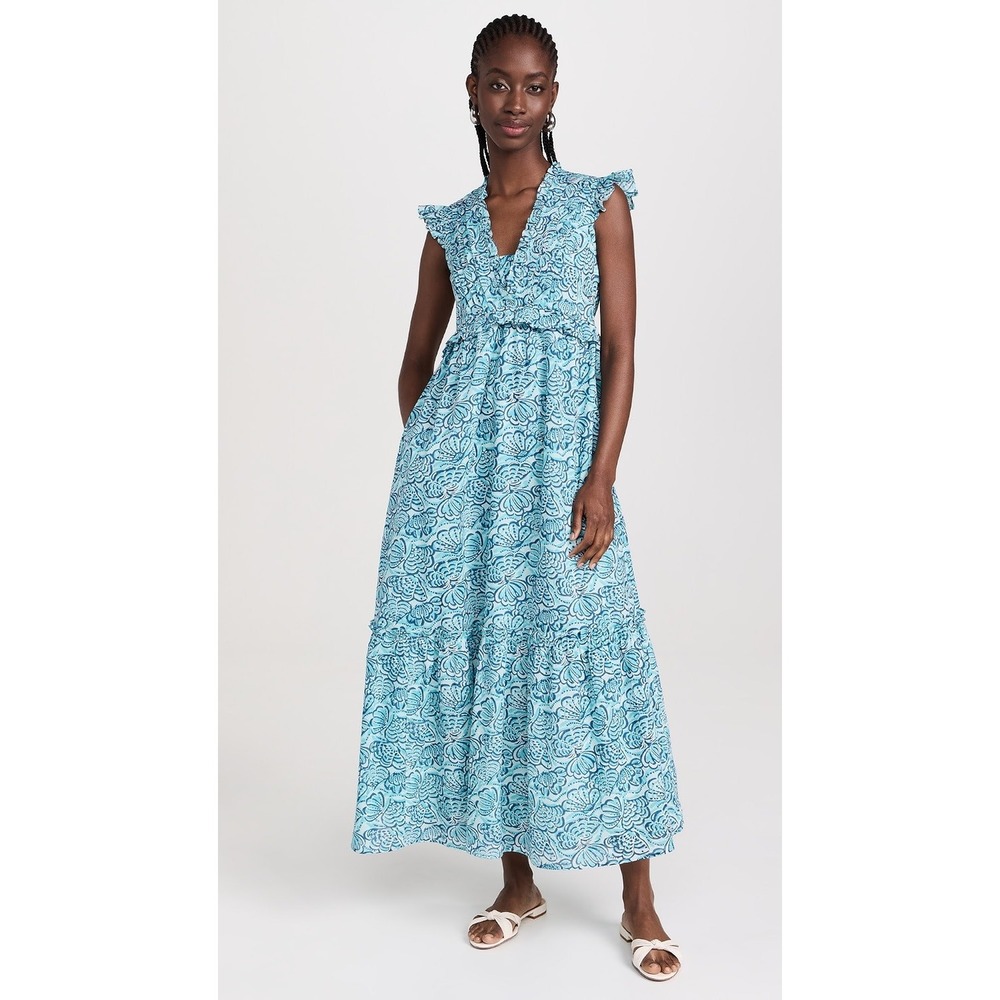 NWT Banjanan Constance‎ Dress Aqua Blue Cotton Voile Maxi Dress Medium